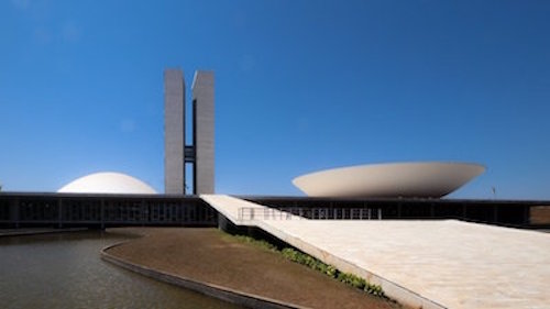 The ramp leading up to the Brazilian congressional building in the background